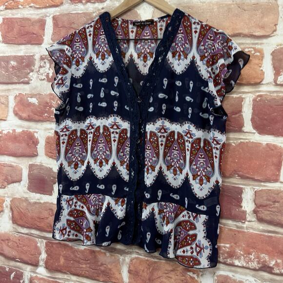 Violet & Claire Top Women's Small Multicolor Boho Floral Abstract Sheer Shirt - Picture 3 of 7